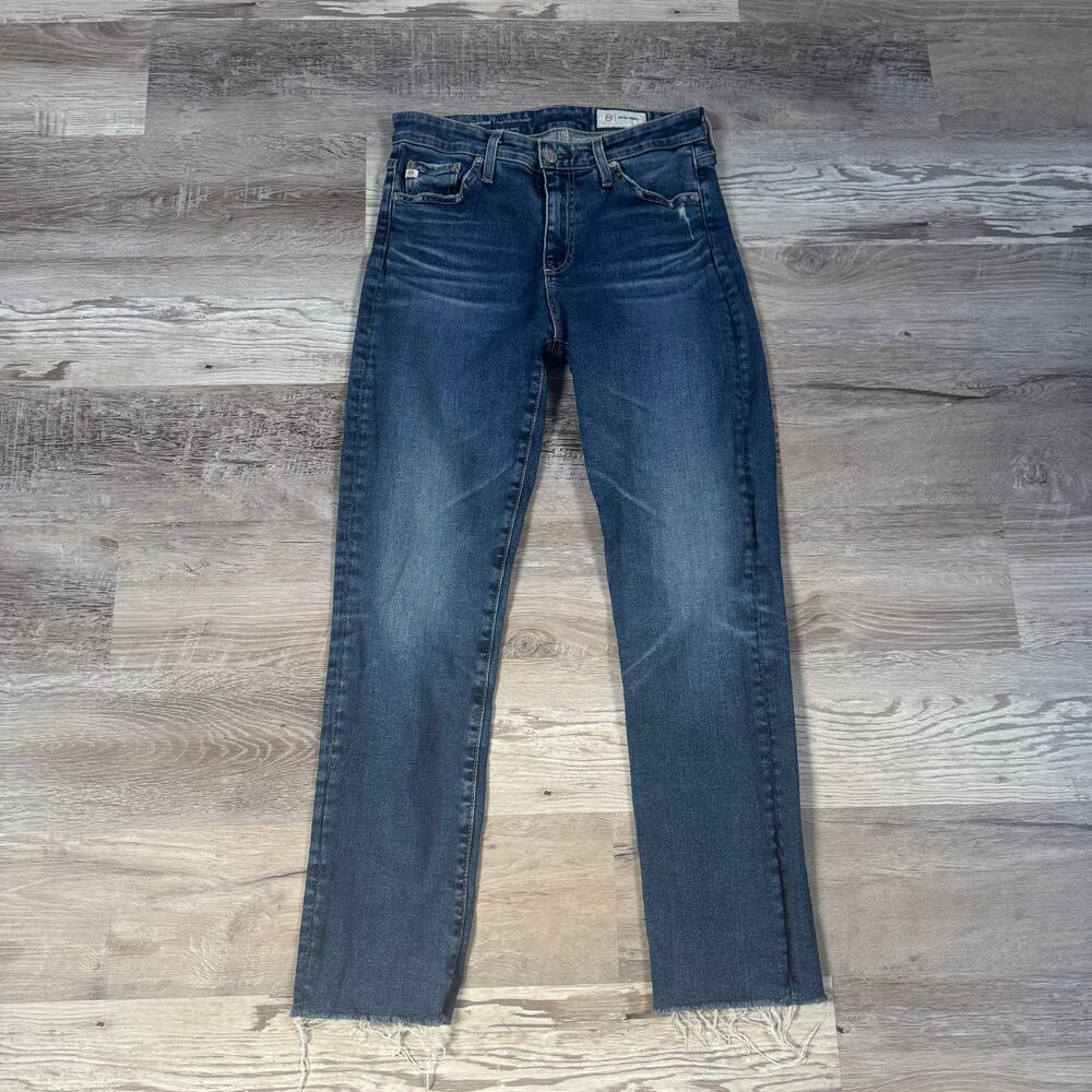 AG Adriano Goldschmied Mari Crop Blue High Rise Slim Straight Raw Hem Jeans 27